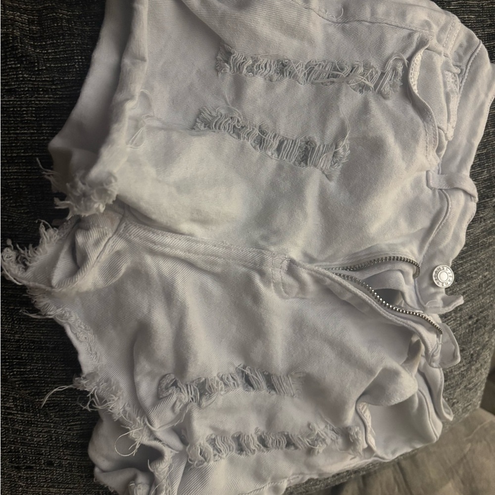 SHEIN White Distressed Jean Shorts